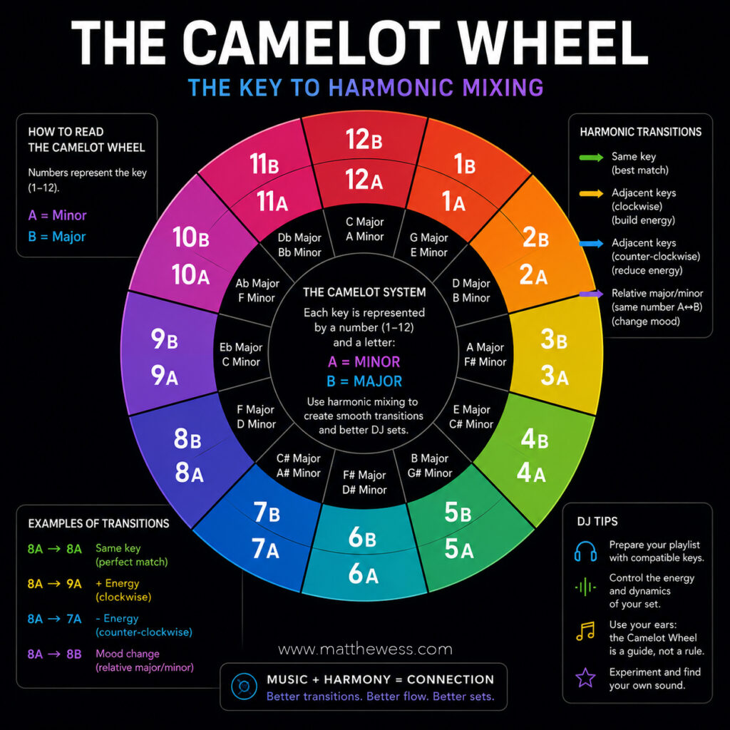 Camelot Wheel and Mixed In Key can transform your DJ sets with harmonic mixing techniques, practical transitions..